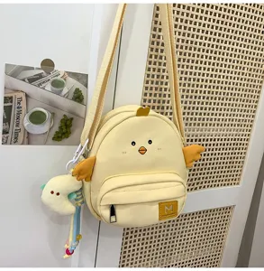 Cute yellow chicken canvas crossbody bag cartoon animal shoulder bag for kids students