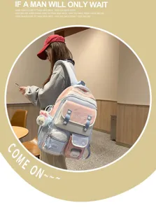 Süßer Studentenrucksack mit großem Fassungsvermögen, süßes rosa-blaues Farbblock-Design.
