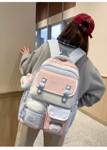 Süßer Pastell Schüler Rucksack mit vielen Fächern, große Schultertasche für Mädchen.