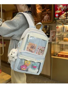Joli sac à dos transparent style japonais avec fenêtre, cartable spacieux pour usage quotidien.