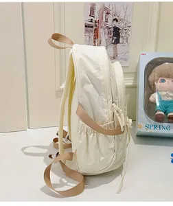Korean style casual student backpack solid color nylon book bag cute large capacity bag