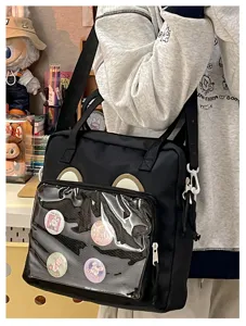 Black ita bag clear window pin display shoulder bag canvas anime crossbody bag product detail