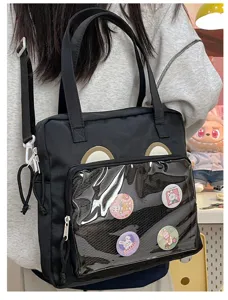 Cute black ita bag shoulder crossbody bag clear window cute bear ears pins sweet style