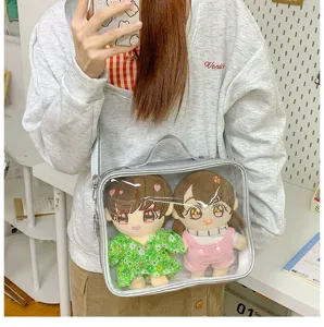 Transparent 20cm doll ita bag cute anime crossbody shoulder bag for plush toys storage display.