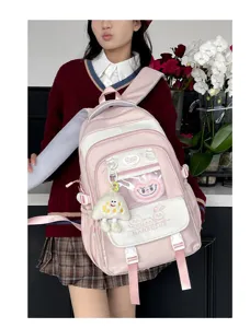 Rosa süßer Rucksack für Schüler, große Kapazität, süße Schultasche mit transparentem Fach.