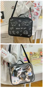 Clear front 20cm doll ita bag cute cat embroidered black messenger shoulder bag for anime fans