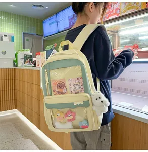 Sac à dos Ita transparent de style japonais avec poche avant transparente pour les badges