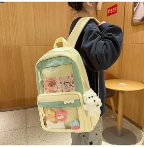 Sac à dos ita transparent de style japonais avec fenêtre avant, peluches mignonnes et grand.