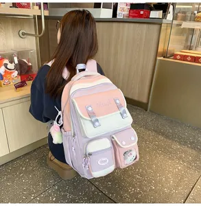 Pastelldesign Studenten Rucksack mit mehreren Taschen, süßer College Stil Schultasche.