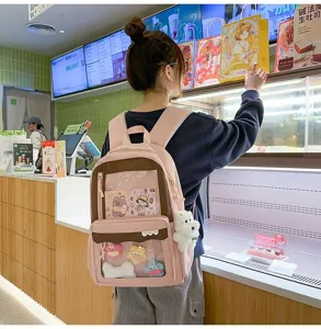 Sac à dos ita transparent style japonais rose mignon grand sac d'école avec fenêtre