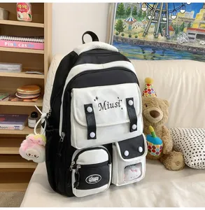 Große Kapazität Studenten Rucksack schwarz weiß College Stil Schultasche Freizeittasche