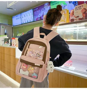 Sac à dos ita transparent japonais mignon sac d'école rose grande capacité quotidien