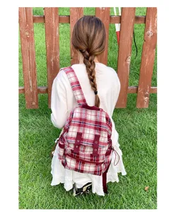 Japanese vintage plaid backpack casual school bag for women stylish daily rucksack