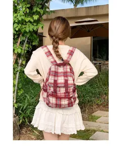Japanese sweet retro plaid small backpack women casual outing daily rucksack fashion stylish