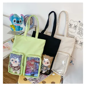 Canvas διαφανής τσάντα ita χαριτωμένη καρτούν ώμου tote τσάντα με παράθυρο κούκλας.