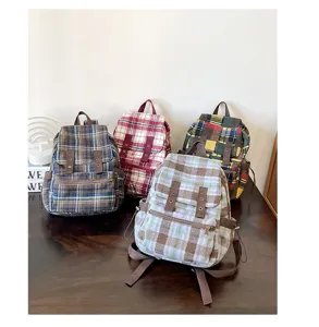 Japanese vintage plaid small backpack for women casual cute fashion school rucksack bag