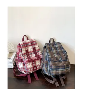 Japanese retro plaid backpack women casual soft girl school bag stylish daily rucksack