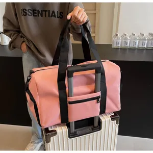 Sac de voyage rose pour femme, grand sac de sport fitness avec séparation humide et sèche idéal.