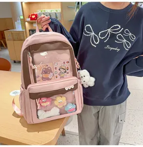 Sac à dos Ita transparent japonais cartable rose marron toile grande capacité mode fille