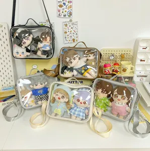 Clear ita bag for 20cm plush dolls, cute transparent crossbody shoulder bag for anime fans.