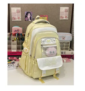 Süßer ästhetischer Schulrucksack große Kapazität Canvas College Buchtasche für Teenager gelb