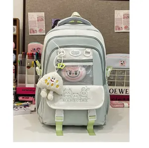 Niedlicher gruen-weisser Schulrucksack grosse Kapazitaet Canvas Damen Freizeit Tasche.