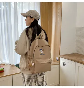 Canvas school backpack for women, large capacity daily casual travel bag with cute puppy embroidery.