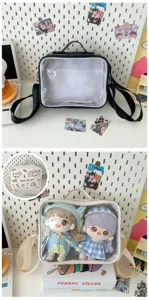 Clear window ita bag for 20cm plush dolls, cute anime backpack and crossbody bag.