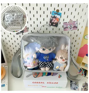 Transparent 20cm doll ita bag cute cat embroidered silver crossbody shoulder bag for anime fans.