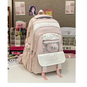 Rosa-weißer Schulrucksack mit großem Fassungsvermögen für Studenten im Alltag und Schule.