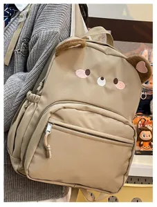 Zaino in tela carino con orecchie di orso da cartone animato per ragazze, grande capacità casual.