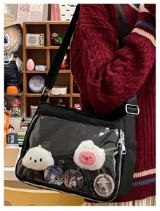 Casual versatile ACG transparent badge messenger ita bag with large capacity window and plush decor.