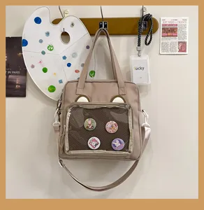 Cute Itabag Canvas Shoulder Bag Clear Window Crossbody Student Tote Bag Sweet