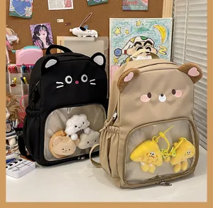 Vista dettagliata dello zaino trasparente cartoon carino, elegante borsa da studente.