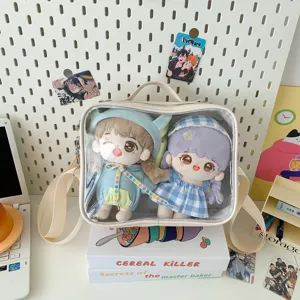 Clear window ita bag for 20cm plush dolls cute canvas shoulder crossbody bag aesthetic