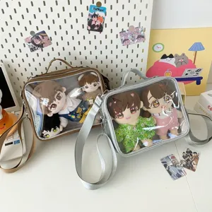 Transparent ita bag for 20cm plush dolls, clear window crossbody shoulder bag for anime fans.