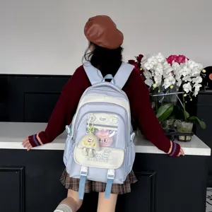 Großer Schulrucksack im College-Stil für Studenten, süßes blau-weißes Design für den Alltag.
