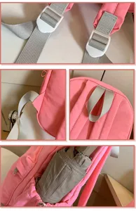 Rosa Mini-Rucksack Detailansicht, Freizeit-Tagesrucksack mit verstellbaren Schultergurten Taschen.