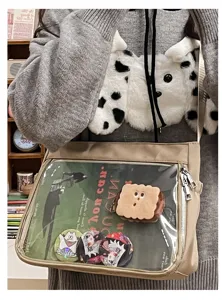 Canvas Ita Bag Crossbody Transparent Window Badge Display Messenger Bag Women Daily