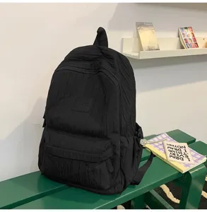 Ιαπωνικό στυλ ins μαύρο τσαλακωμένο casual σακίδιο πλάτης για γυναίκες μαθήτριες σχολική τσάντα