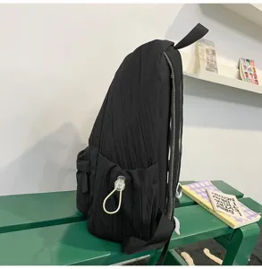 Ιαπωνικού στιλ μαύρο τσαλακωμένο casual σακίδιο πλάτης για φοιτητές, ελαφριά τσάντα ταξιδιού.