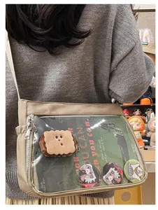 Ita bag transparent clear window crossbody shoulder bag cute biscuit pendant and anime badges