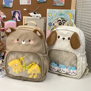 Zaino ita trasparente carino per ragazze, borsa scolastica con design orso e cucciolo.