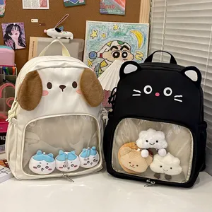 Zaino casual per la scuola con simpatico animale dei cartoni animati e finestra trasparente grande.