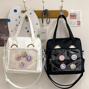 Canvas Ita Bag Clear Pocket Shoulder Tote Cute Anime Messenger Crossbody Bag for Student