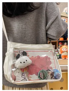 Casual versatile ita bag transparent clear crossbody shoulder bag for anime pins white.