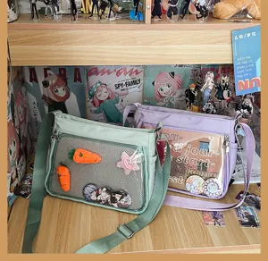 Transparent ita bag crossbody bag for anime badges pins clear window canvas shoulder bag daily