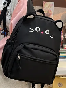 Zaino nero orecchie di gatto per ragazze scuola simpatico cartone animato borsa casual