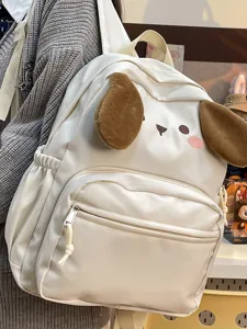 Zaino bianco con orecchie da cucciolo di cartone animato per donna ins stile morbido borsa