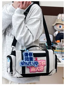 Large capacity ita shoulder bag, anime style messenger bag with transparent window for pins.